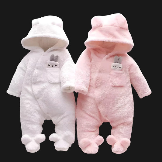 Winter Baby Clothes Baby Girls Baby Boys Unisex Solid Fleece Rabbit Hooded Footed / Footie Long-Sleeve Baby Jumpsuit
